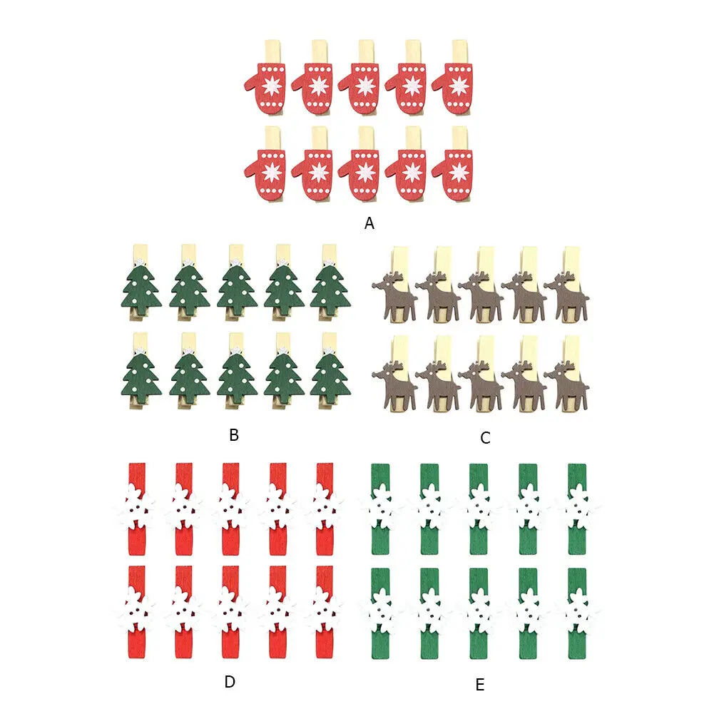 Christmas Wooden Crafts Card Photo Frame Clips Jute Twine for Hanging Mini Red Mittens Clothespins Gift Packaging Decoration