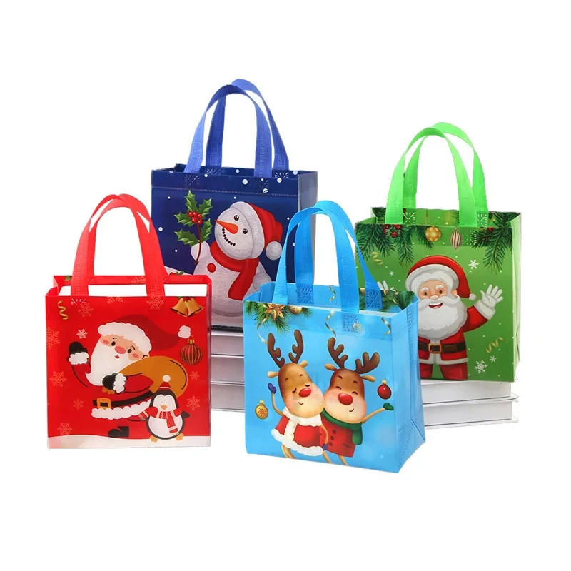 KM custom logo laminated eco friendly non woven grocery bags with christmas design
