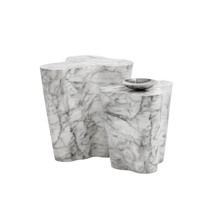 Contemporary white patterned marble side table is beautiful in shape and perfect for balcony dens