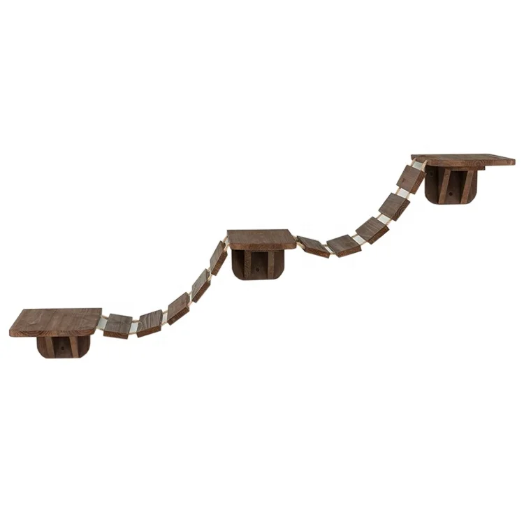 Wall-mounted wooden cat tree furniture bridge for climbing exercise and playing