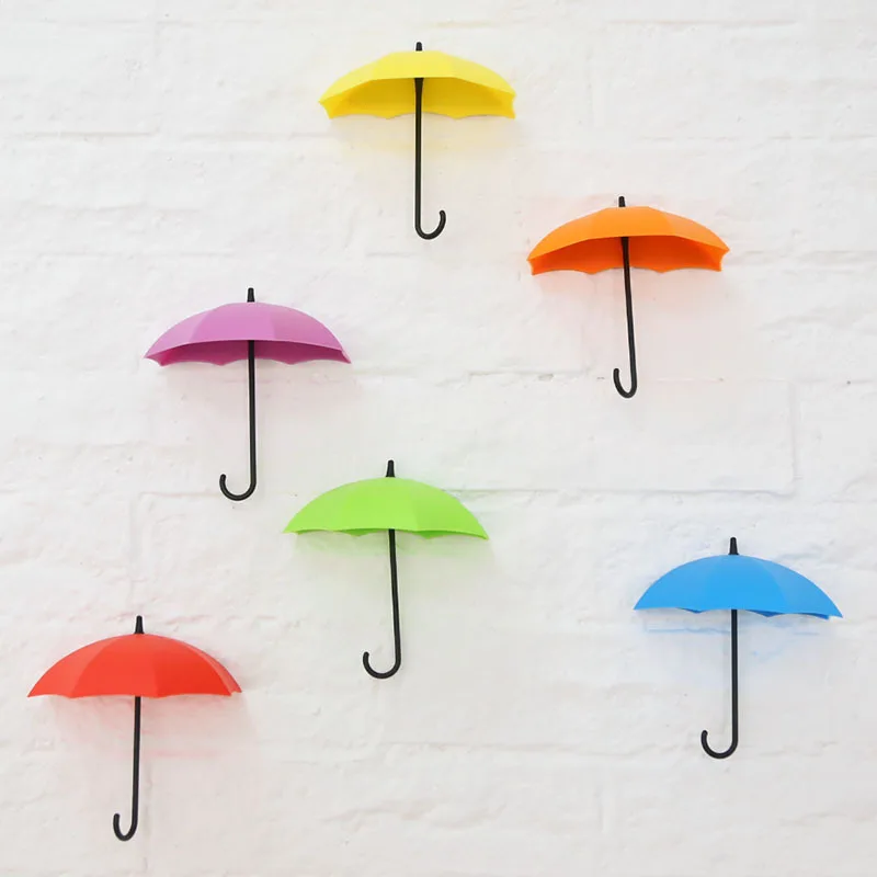 3Pcs/Set Umbrella Shaped Wall Hooks Creative Key Hanger Hook Cute Sticky Holder Decor Hook Kitchen Bathroom Bedroom Accessories