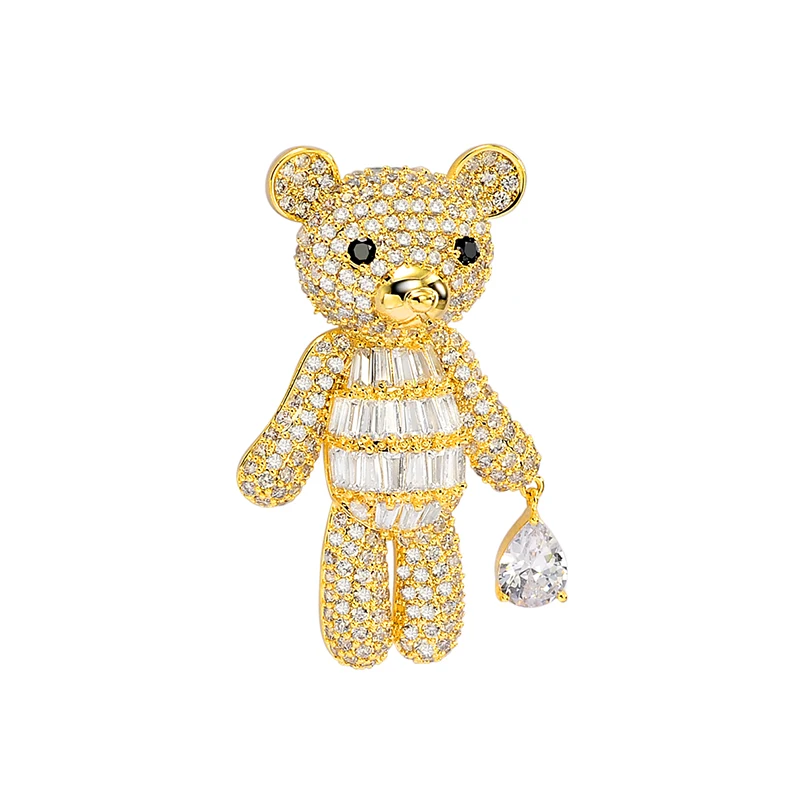 new design animal brooches teddy bear shape cute brooch cz crystal fashion brooch for ladies