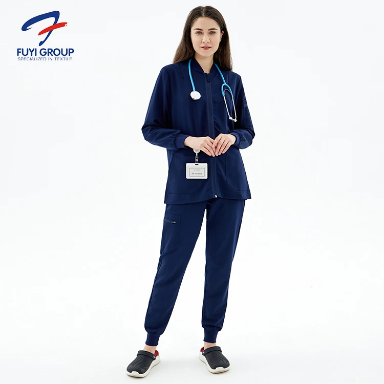 2021 fuyi group wholesale  drop ship  scubs medical uniform nurse jacket with long sleeves  plus size