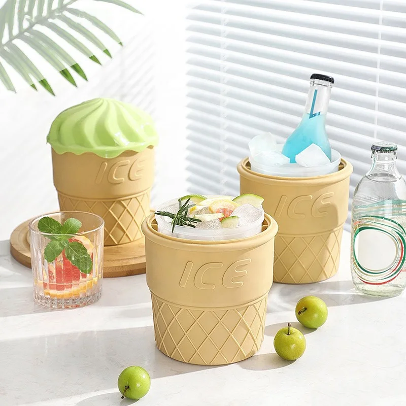 2 In 1 Ice Cube Mold Trays New 3D Ice Cubes Maker Large Cylindrical Silicone Ice Bucket for Frozen Cocktail Beverages