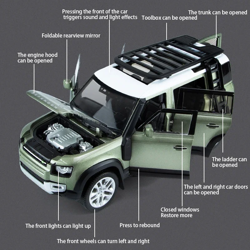 1/32  Land Rover Defender 110 Alloy Model Car Die-cast Toy Car Simulation Off-road Vehicle Model Simulation Sound-light Boy Gift