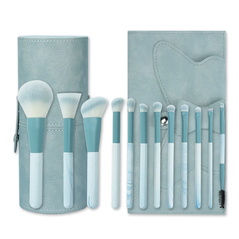 Wholesale Custom Charm Sky Blue 12pcs Makeup Brush Set Portable Daily Style With Packaging