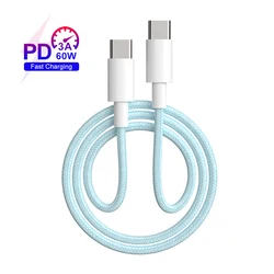 2022 new products 60W PD USB-C to USB C cable nylon braided fast Charging cable type c data cable for huawei for macbook