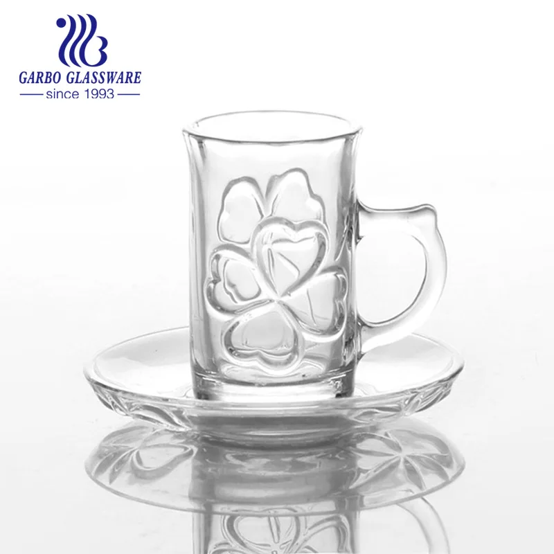 Набор чайных чашек из прозрачного стекла объемом 4 унции, турецкие стеклянные чашки для напитков с гравировкой, Набор чашек и блюдец, Набор чашек для утреннего чая и кофе
