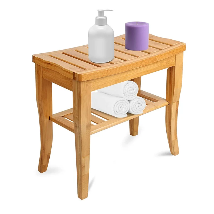Bamboo Bathroom Shower Bench Bathtub Shower Chair Spa Bath Organizer Seat Stool