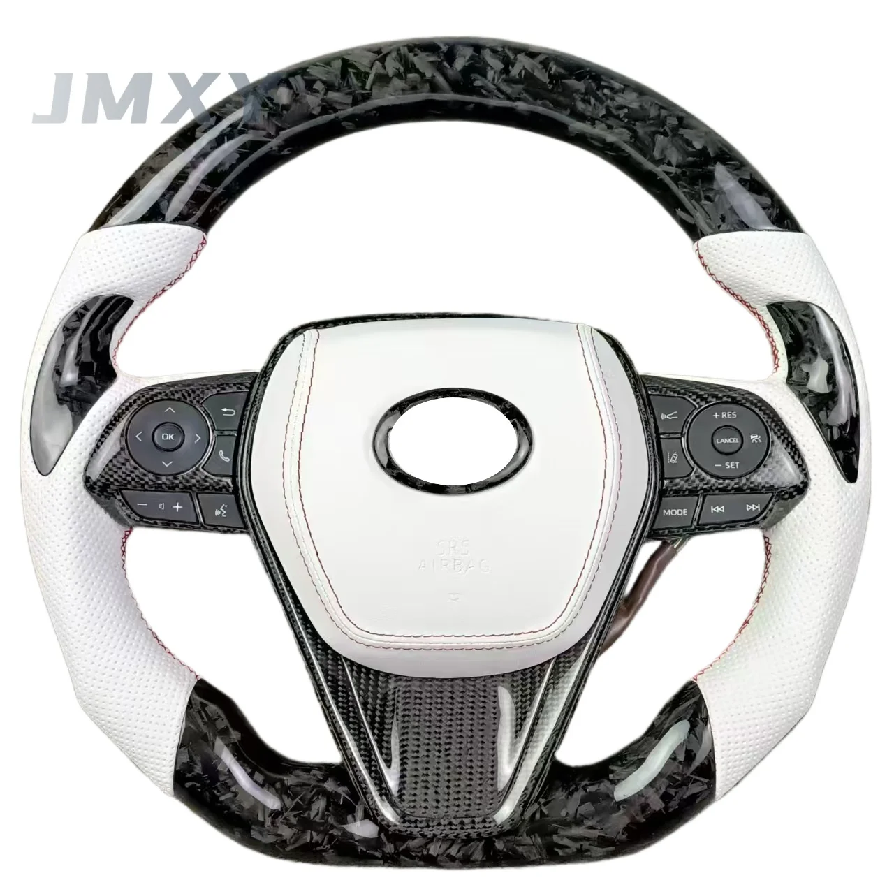 Customised white leather forged carbon fibre steering wheel suitable for Toyota Camry Corolla Highlander steering wheel