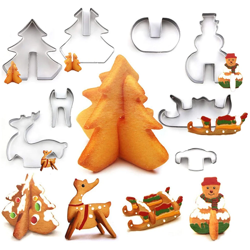 Рождественская формочка для печенья 3D типа, формочка для печенья из нержавеющей стали, набор из 8 формочек для выпечки, форма для изготовления конфет