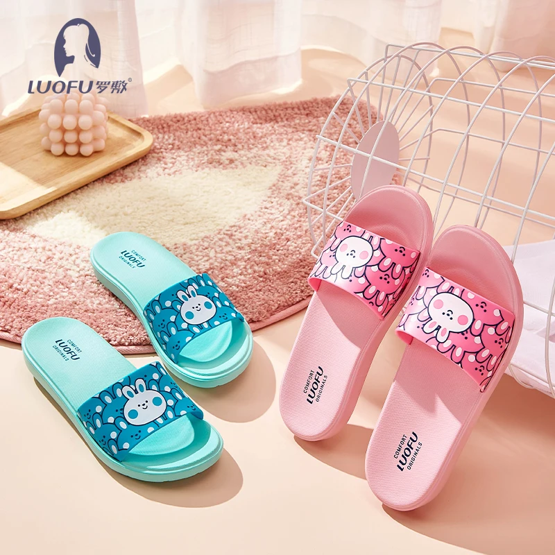 LUOFU women sandals rabbit cute printing sandals slide home outdoor slippers for lady and girls