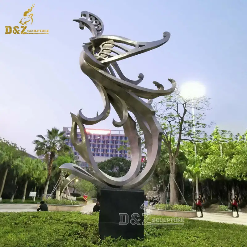 Animal Theme Stainless Steel Installation Art Large Outdoor Garden Landscape Phoenix Sculpture