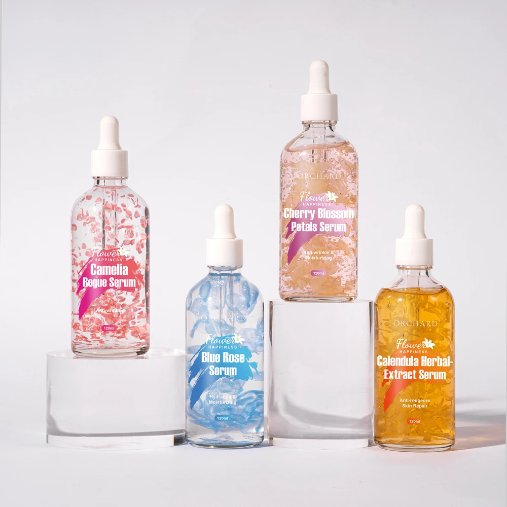 120 мл OEM уход за кожей лица цветок Увлажняющая восстанавливающая сыворотка против морщин вишня Камелия Календула синяя Роза для сухой чувствительной кожи