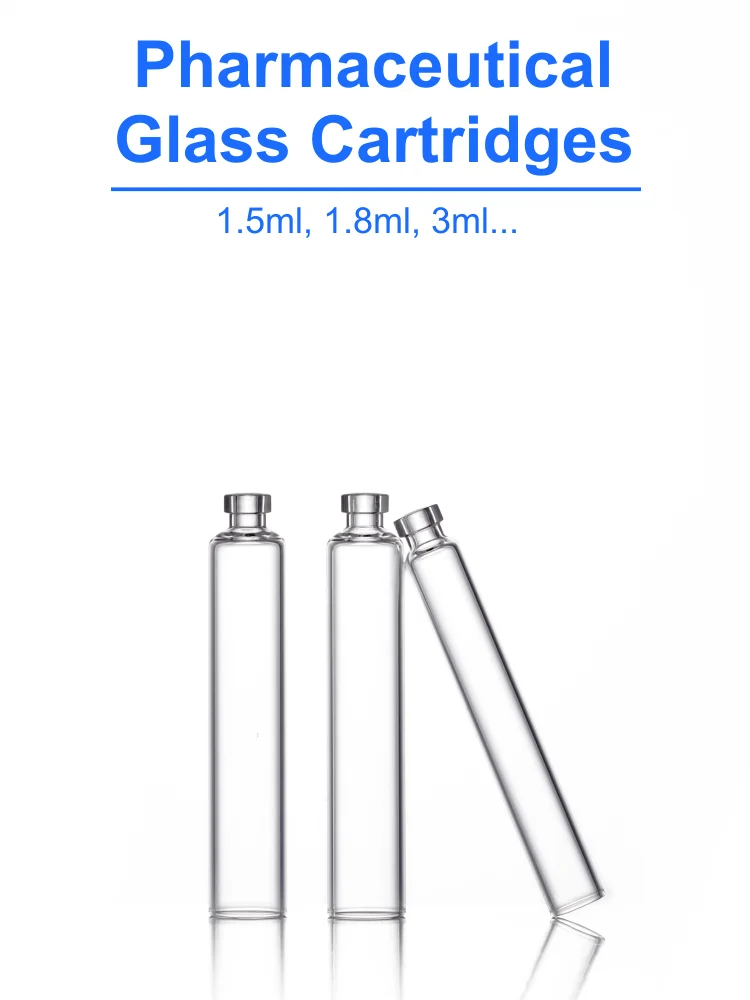 1.5ml 3ml clear borosilicate glass cartridge with plunger and aluminium cap for insulin medicine