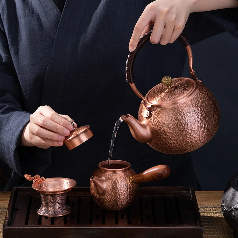 Handmade copper kettle boil tea boiling water kettle electric ceramic stove side with handle health tea set