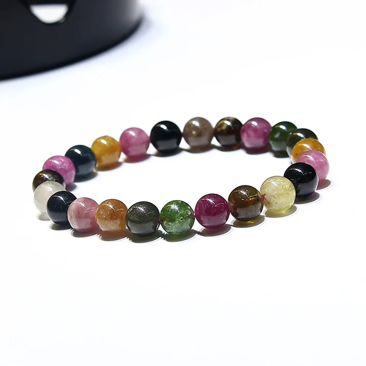wholesale natural rock rainbow madical tourmaline beads bracelets crystal 8mm tourmaline Handmade Strand Stretchy Women Bracelet