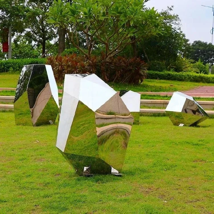 Wholesale Garden Decor Mirror polishing Stone shape Abstract stainless steel pebble Elliptical sculpture