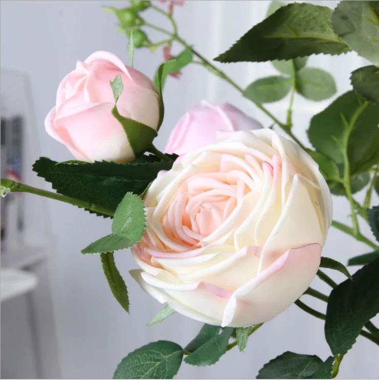  Красивые шелковые цветы искусственные 2 головки realtouch silkflower латексные розы Букет отель декоративные