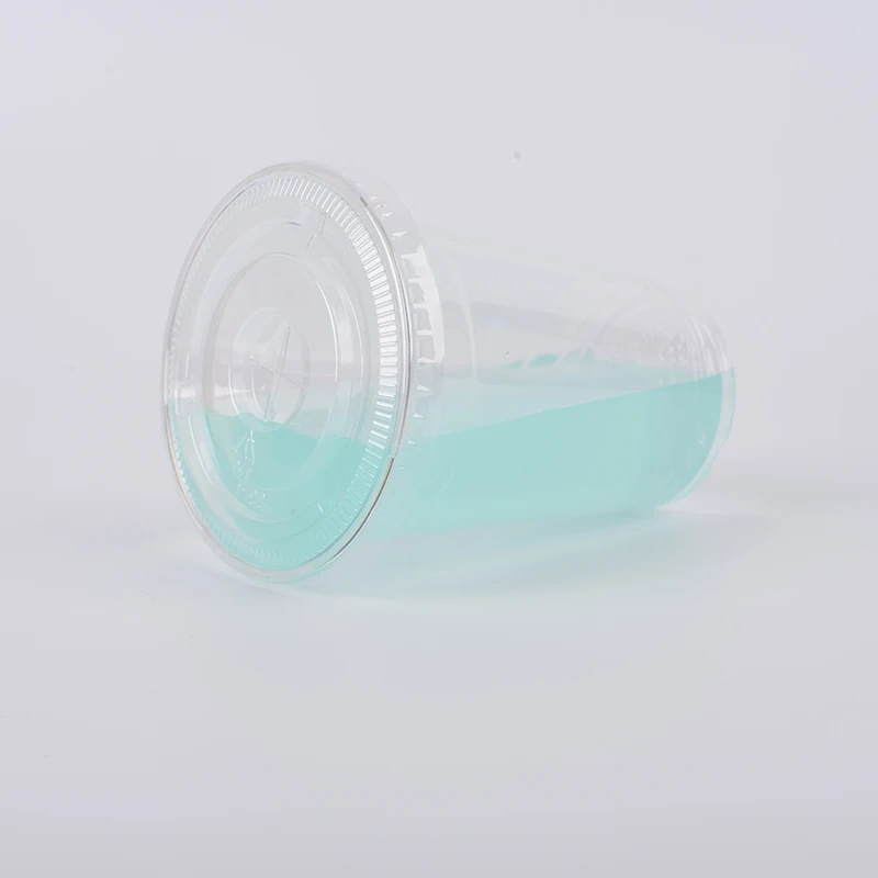 Custom printing logo cheap 16oz 24oz 32oz 500ml clear cold drink pet disposable plastic cups with flat dome lids