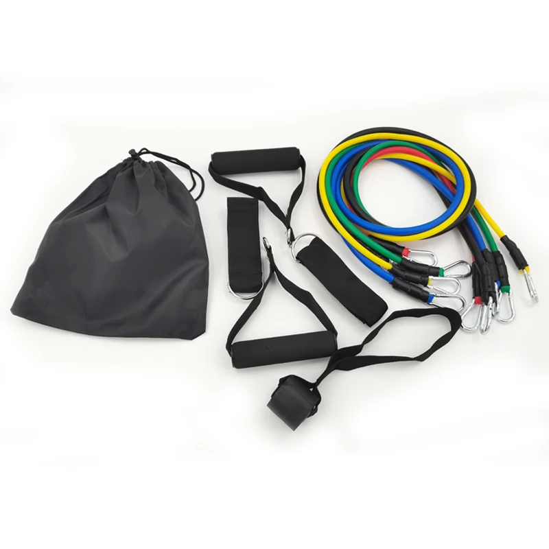 JMK High Quality 11Pcs Latex Resistance Band Bands Set With Foam Handles For Abs Exercise Workout Fitness Kits