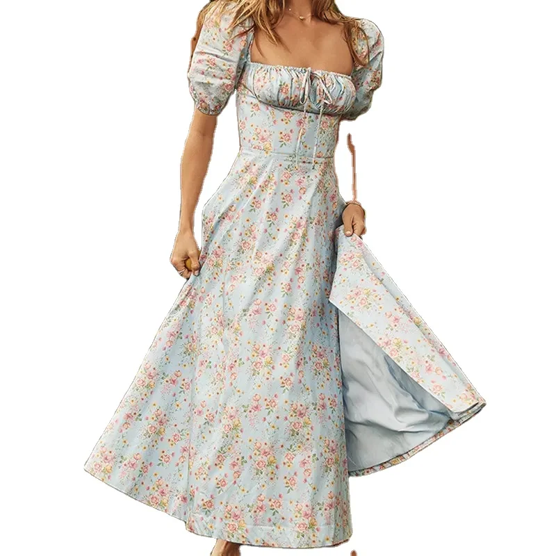Split Up Floral Resort Wear Women Long Flower Dresses