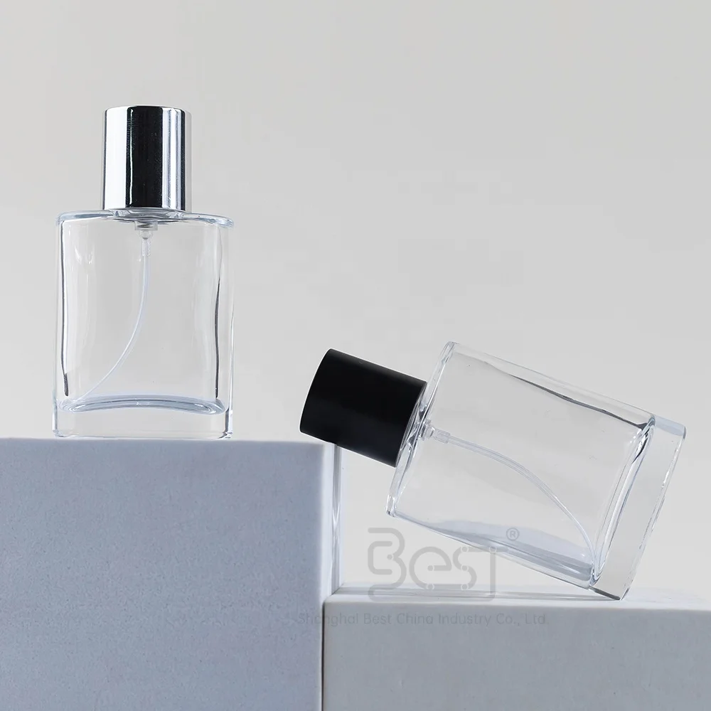 Classic Wholesale Transparent High Quality Round Spray Special 30ml  50ml Glass Perfume Bottle with  Aluminum Pump Sprayer