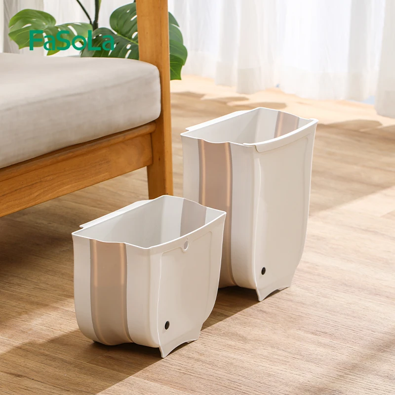 FaSoLa 7L 9.7L Hanging Folding Trash Can for Kitchen Cabinet Door Collapsible Garbage Bin Foldable Wall Mounted Waste Bin