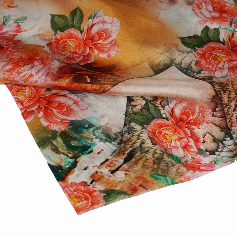 Красивая блестящая мягкая шелковая ткань с принтом цветов на заказ