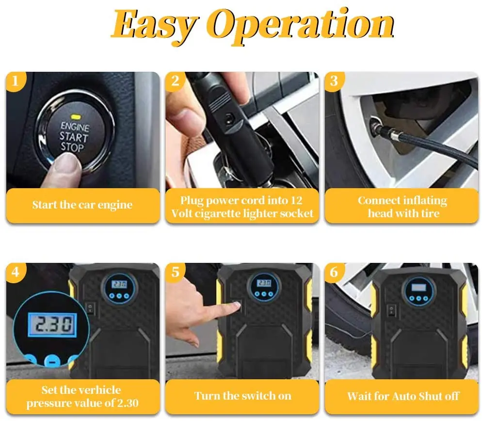 12v Bike Tire Air Compressor Portable 120 Psi Display Intelligent Electric Motorcycle Car Wheels Inflator