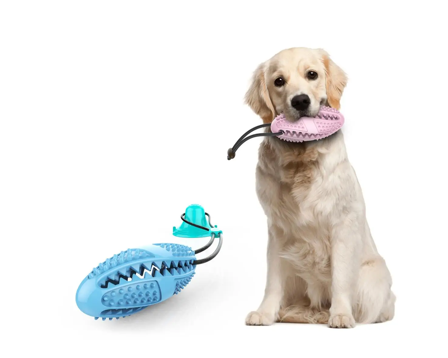 Interactive Rubber Dog Tooth Cleaning Chew Food Treat Dispensing Toy Training Ball with Rope for Small and Medium Puppy