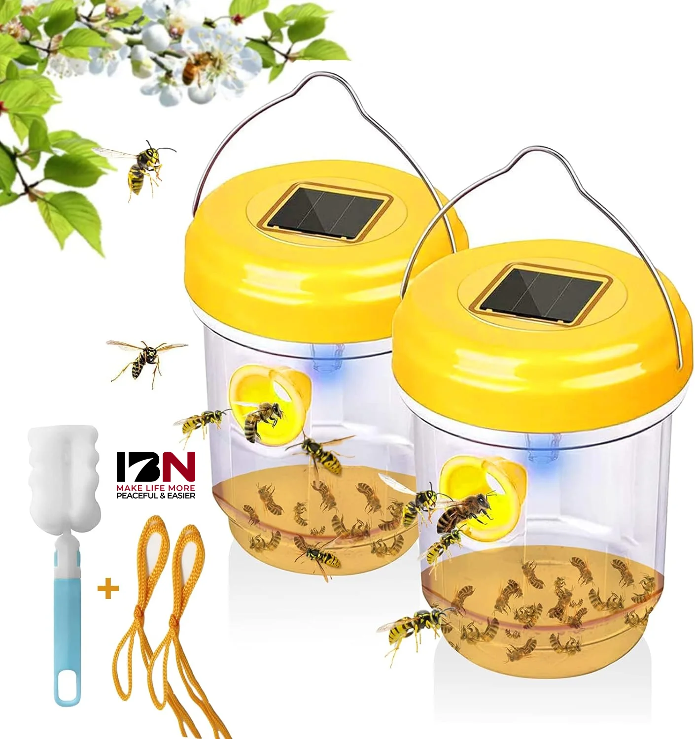 2024 Upgraded Rodent Repellent IP66 Waterproof and Rechargeable Hanging Yellow Jacket Reusable Hanging Hornet Trap