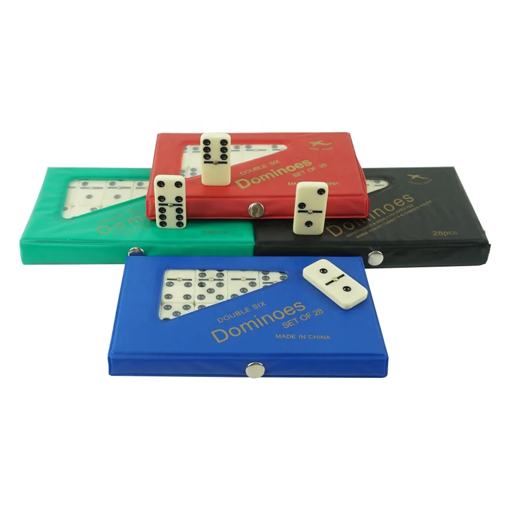 Four colors domino pvc box of red black blue green with various diminoes sizes of 5010 from domino manufacture for casino game