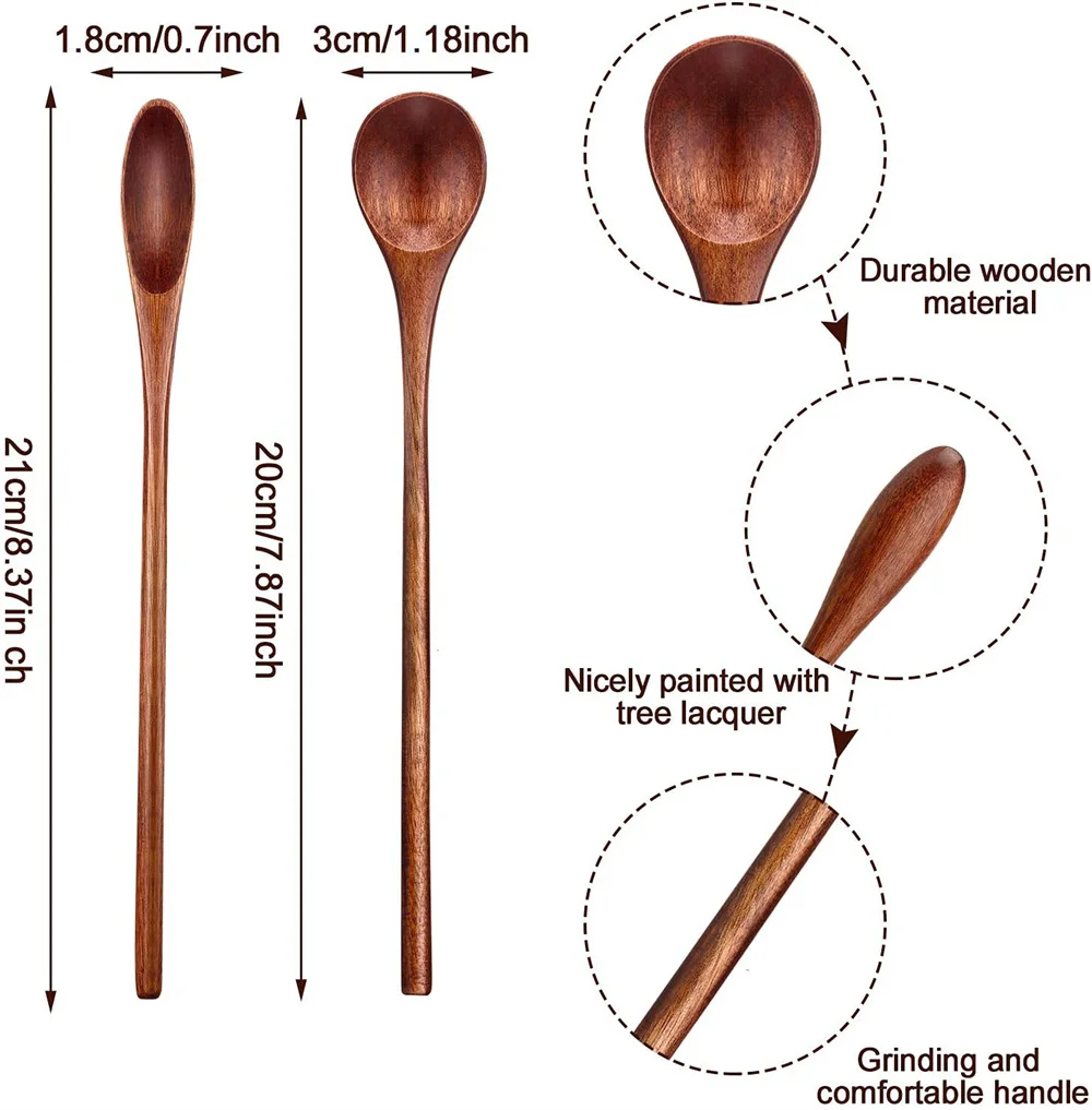 Coffee Spoons Long Handle Wooden Teaspoon Handmade Wood Mixing Spoon for Kitchen Stirring