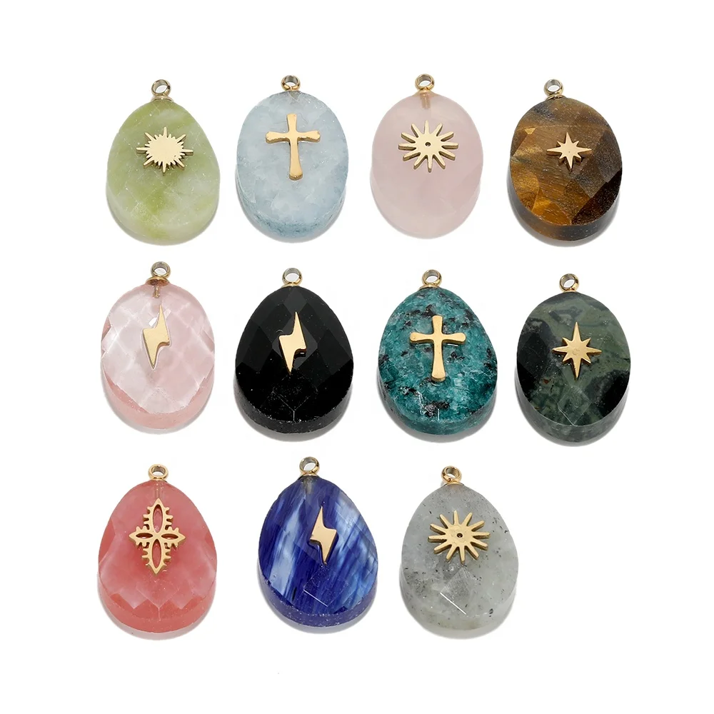 4Pcs 13*22mm Stainless Steel Rhinestone Water Drop Charms Pendants For DIY Making Necklace Supplies Jewelry Findings