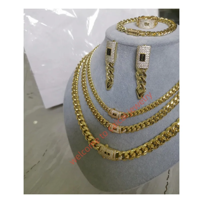 USA trendy anklet bracelet Necklace14k Gold jewelry Cuban Link Chain Gold Cuban Miami Chain 6mm -14mm Monaco Chain unisex