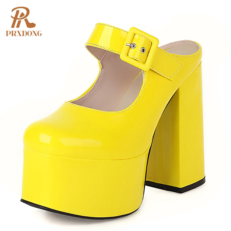 Women High Heels Platform Mary Janes Buckle Straps Pumps Office Ladies Weddings Party Dress Female PU Leather Shoes Plus Size