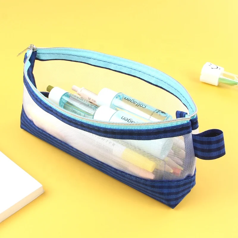 Wholesale Mesh Pencil Case Clear Nylon Pen Bag School Stationery Pouch Custom Makeup Tool Bag Office Storage Pouch