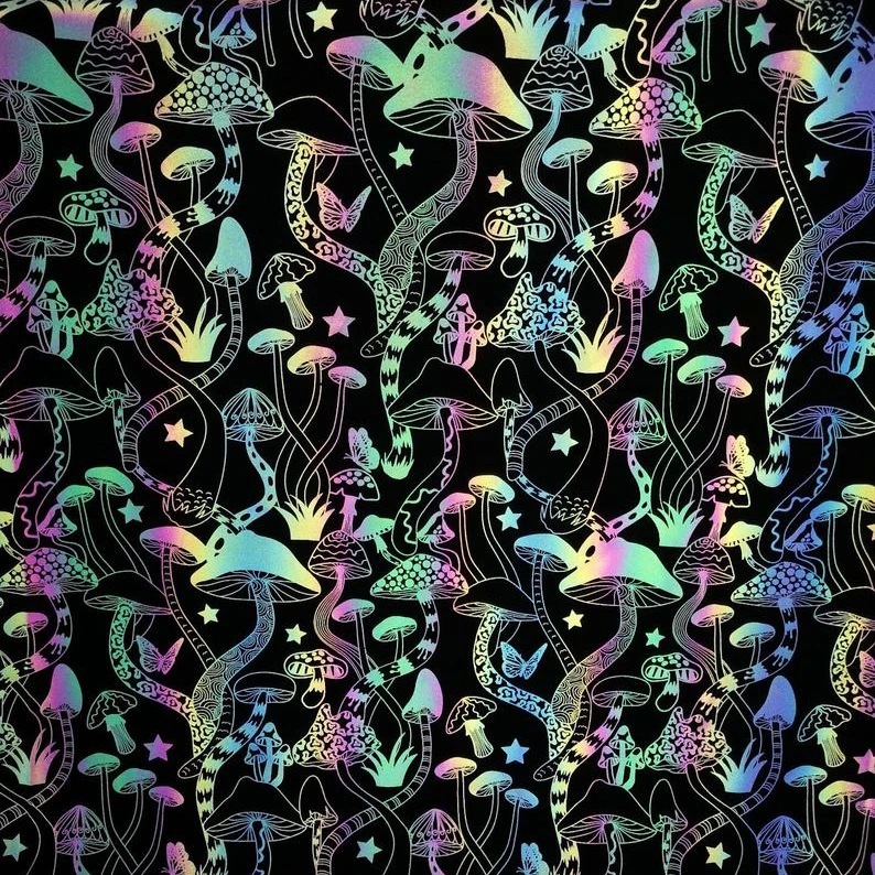 4 Way Stretch Reflective Fabric Mushroom Iridescent Rainbow Fabric Soft Nylon Spandex Knit Designer Holographic Fabric