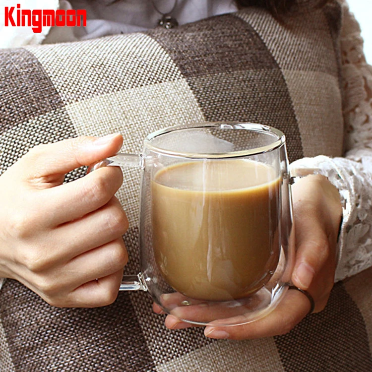 Многоразовая стеклянная кофейная кружка ручной работы с двойными стенками