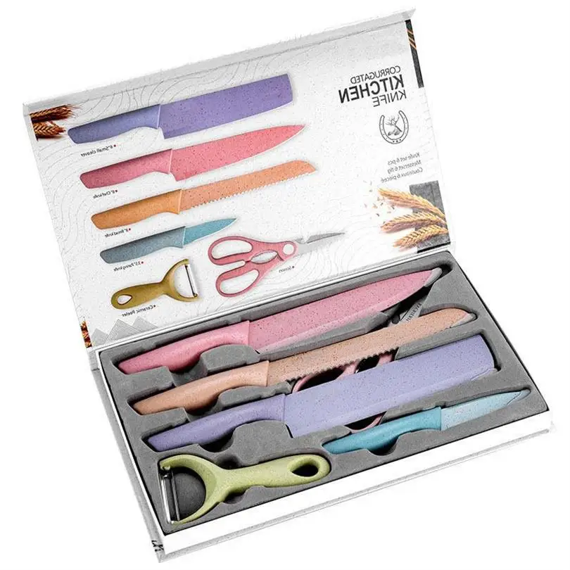 Hot selling Perfect Present, sharp 6pcs Color Chef Knives set kitchen knife set in Gift Box for cutting/