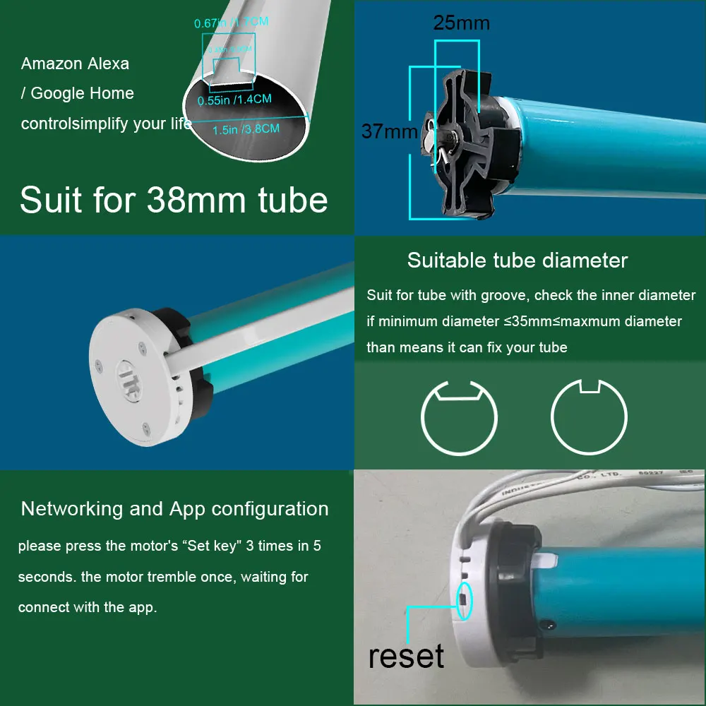 Tuya WiFi Horizontal Remote Smart Curtains Motorized Motor Alexa Echo Compatible Blackout Roller Blinds Motor for 37 38 Tube