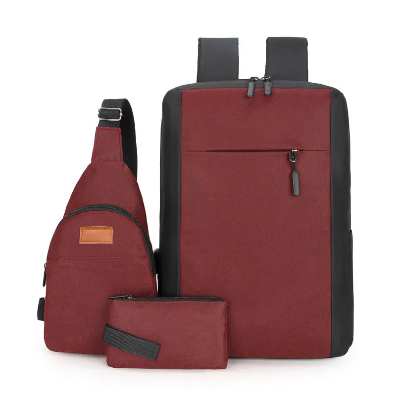 High Quality Fashion Mens, 3 Pieces Set Laptop Backpack Messenger Bag Pencil Case Usb Smart Student School Backpack/
