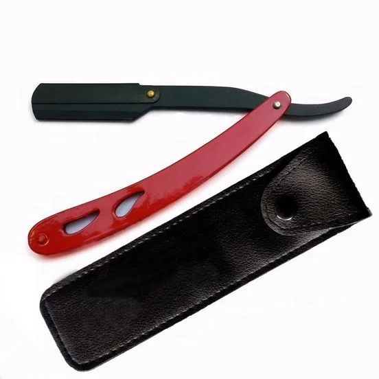 Cheap price Replaceable blade Red Color Metal handle razor Straight cut Barber Razor With Black Pouch