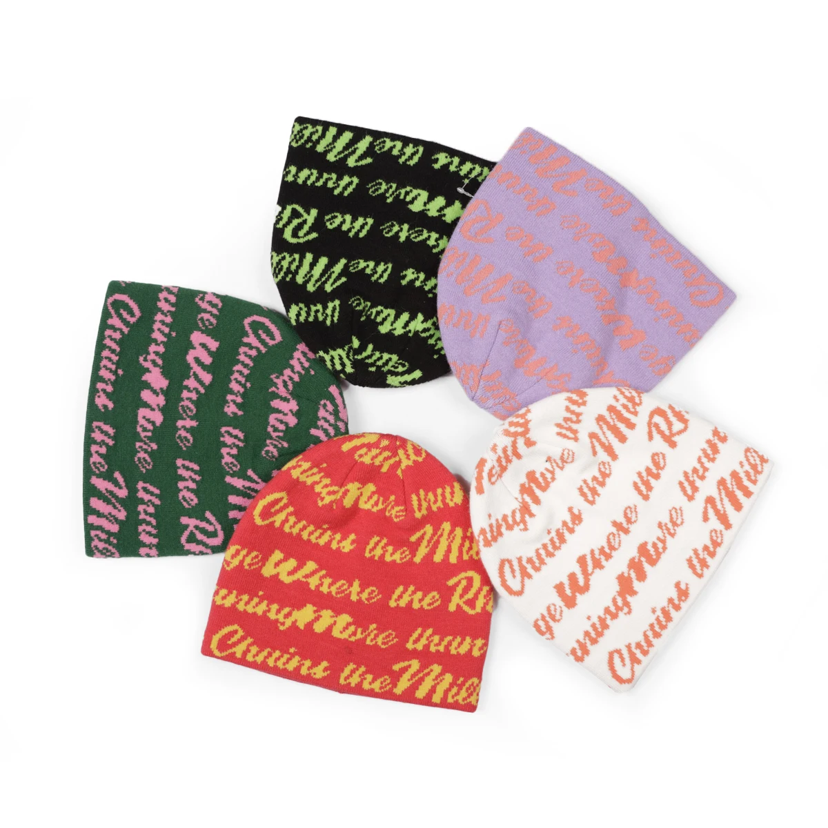 High quality customized beanies hats all over logo knitted jacquard winter hat skull beanie