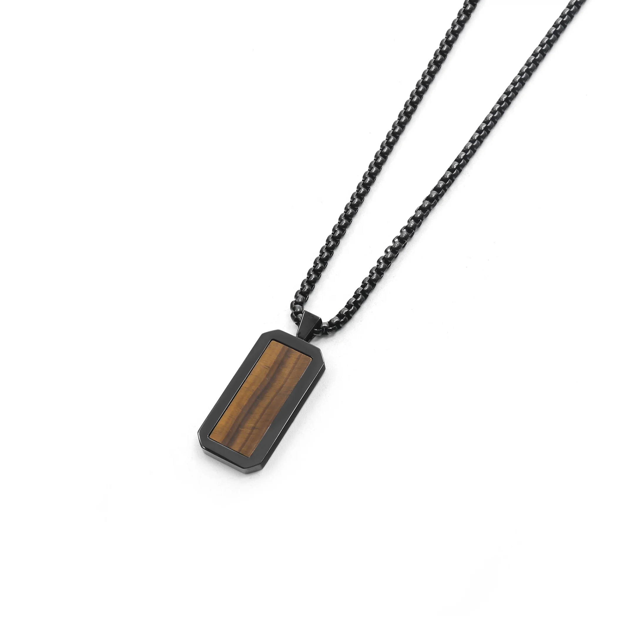 Personalized 18K Gold Plated Stainless Steel Necklace with Black Onyx Square Charm Pendant Necklace