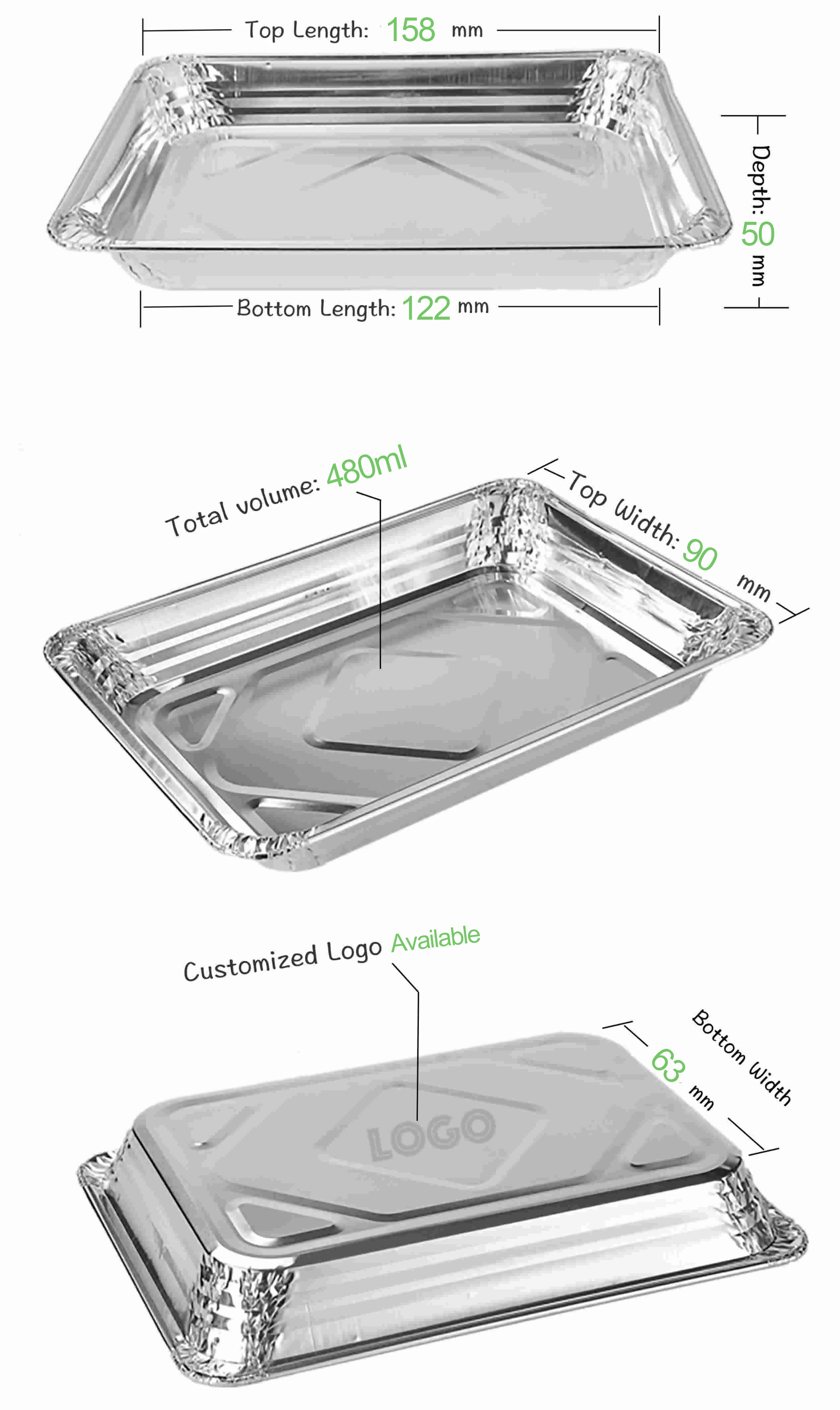 8011-o square 35 micron 25 micron aluminum foil lunch box food grade
