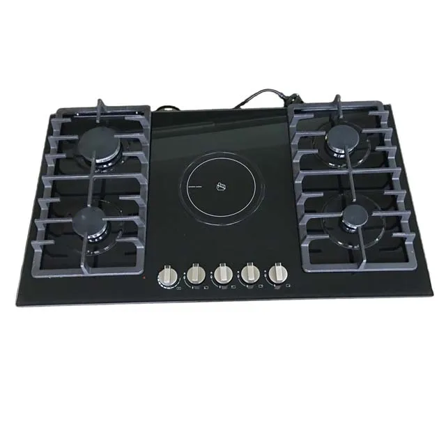 Chinese Factory Kitchen Appliances 5 Built-in Stove Black Tempered Glass Cooktop 4 Gas 1 Electric Gas Hob