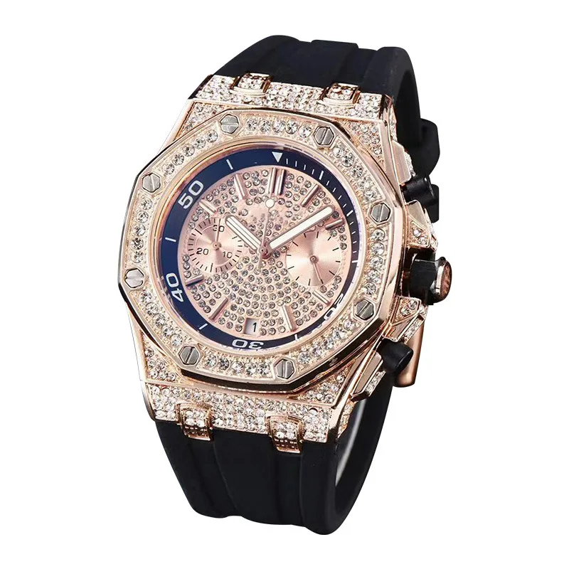 Fashion 2023 Rubber men Watches Luxurious Brand Casual Diamondemale Quartz Wristwatches Simple Sport Clock