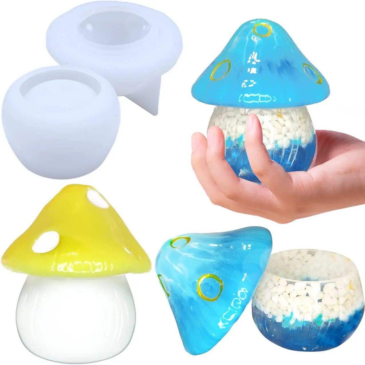 Mushroom Jars Silicone Molds with Lid for Epoxy Resin Casting for DIY Jewelry Storage Box Home Decoration